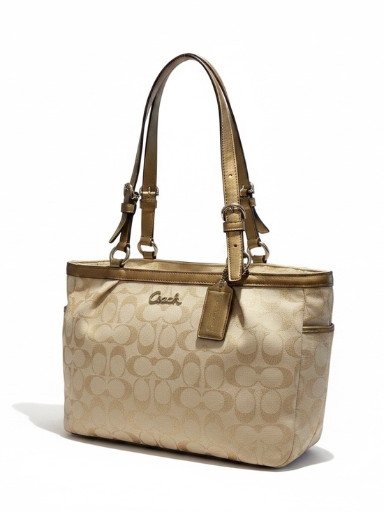 Coach Handbags - Coach F17724 Gallery Lurex Metallic Gold Khaki Tote Shoulder Bag